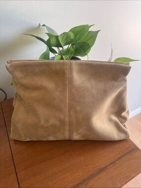 Flattered Suede Fold-Over Clutch in Tan
